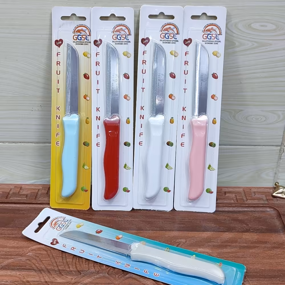 کارد و چاقوی آشپزخانه آلمانی دلفین اصل با کیفیت حک شده روی بدنه استیل دسته رنگی(قیمت بر اساس یک عدد میباشد) 