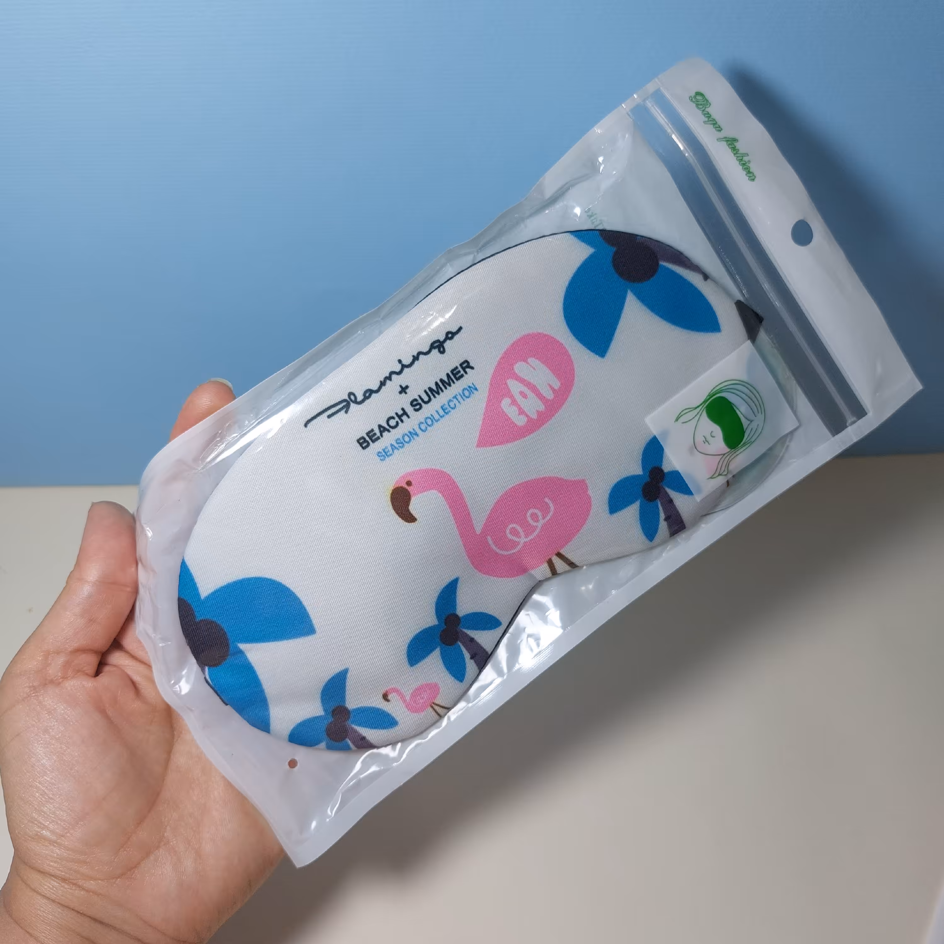 چشمبند فانتزی،طرح فلامینگو زمینه سفید،چشمبند خواب کمپرس دار