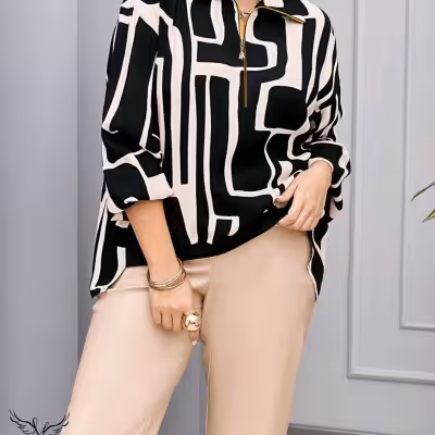 شومیز اسپورت مجلسی یقه زیپ آستین سرخود