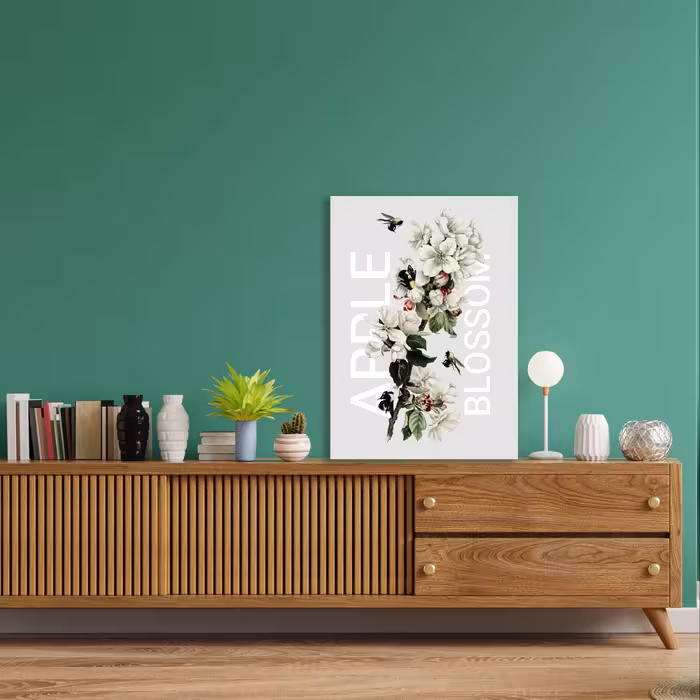 تابلو شاسی ابرنگی طرح شکوفه های سیب سایز 30 در 40 سانتیمتر