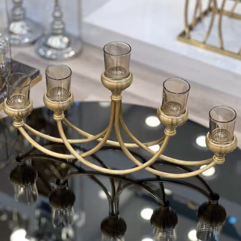 جا شمعی فلزی 5 شعله آنتیک 