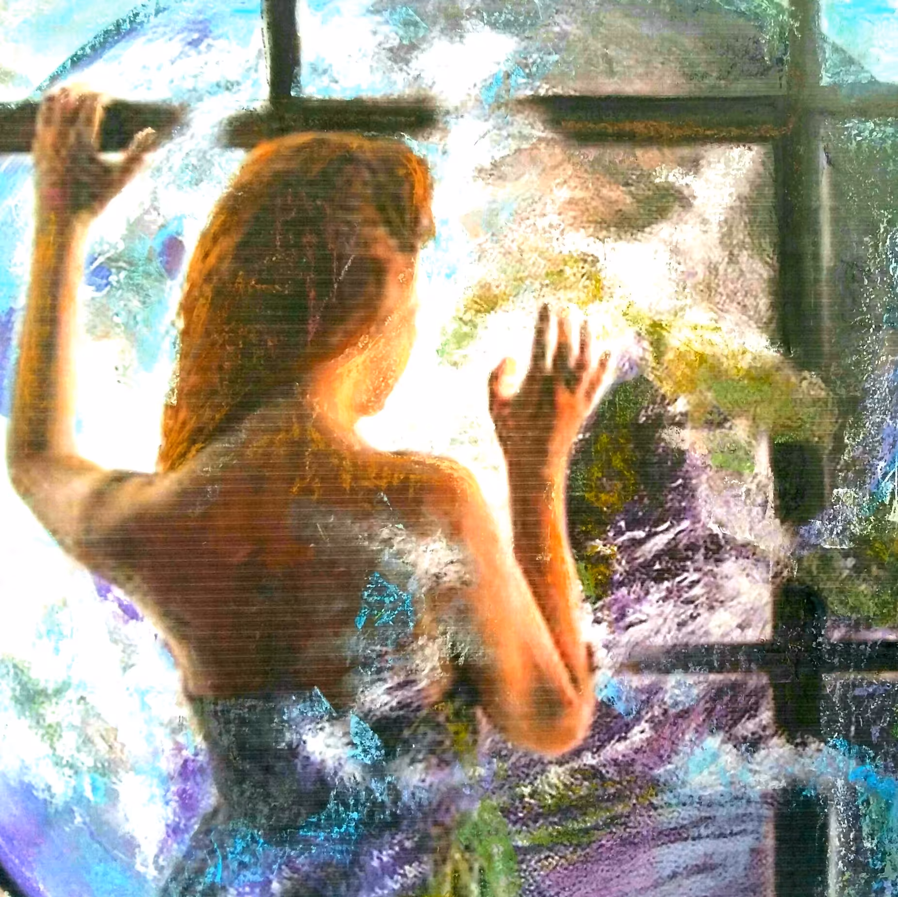 نقاشی فیگور این اثرروی فیبر باابعاد50در70 با تکنیک تلفیقی اکرولیک و پاستل و کلاژ