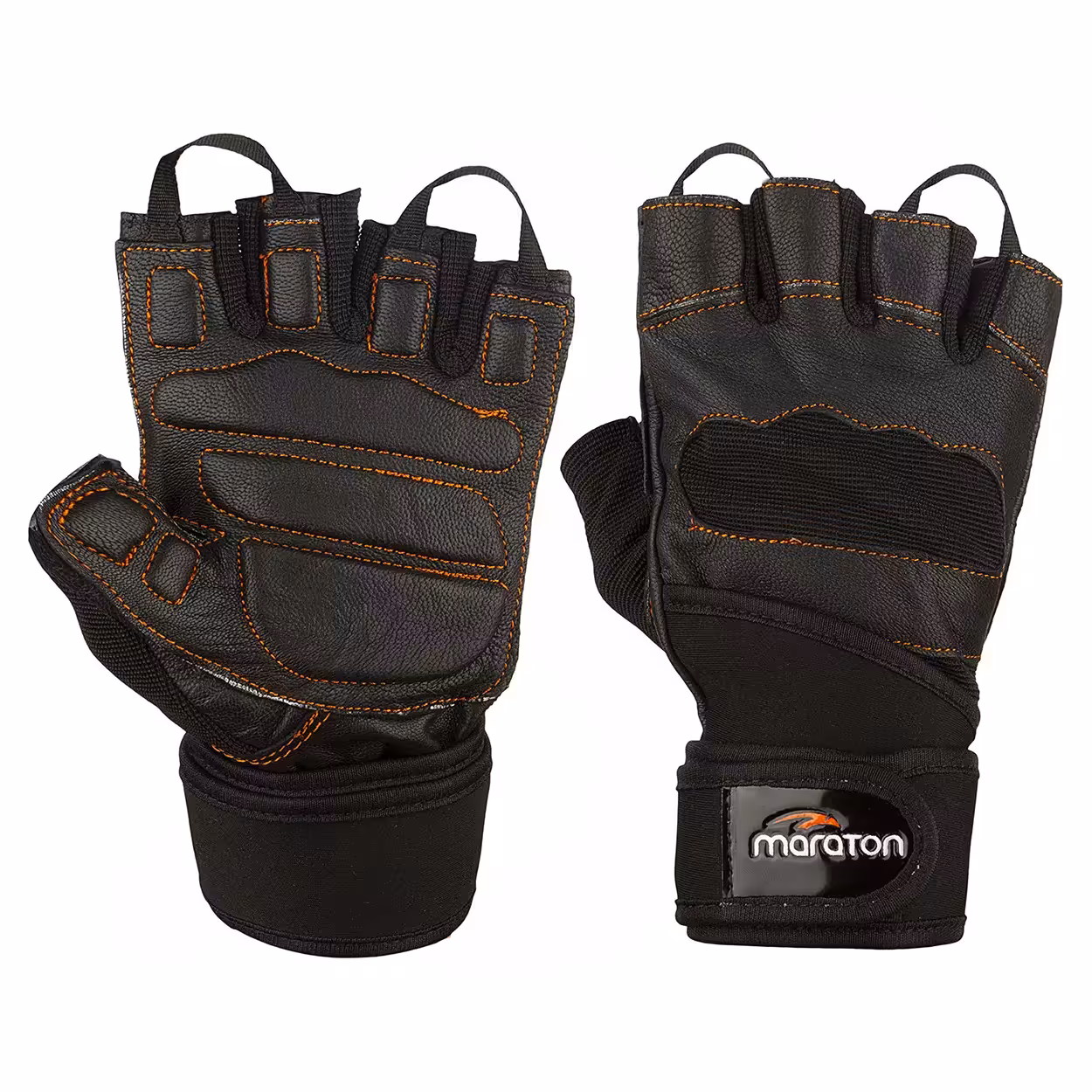 دستکش بدنسازی نیمه انگشتی مچ بند دار طرح ماراتون  BRS | مشکی/نارنجی