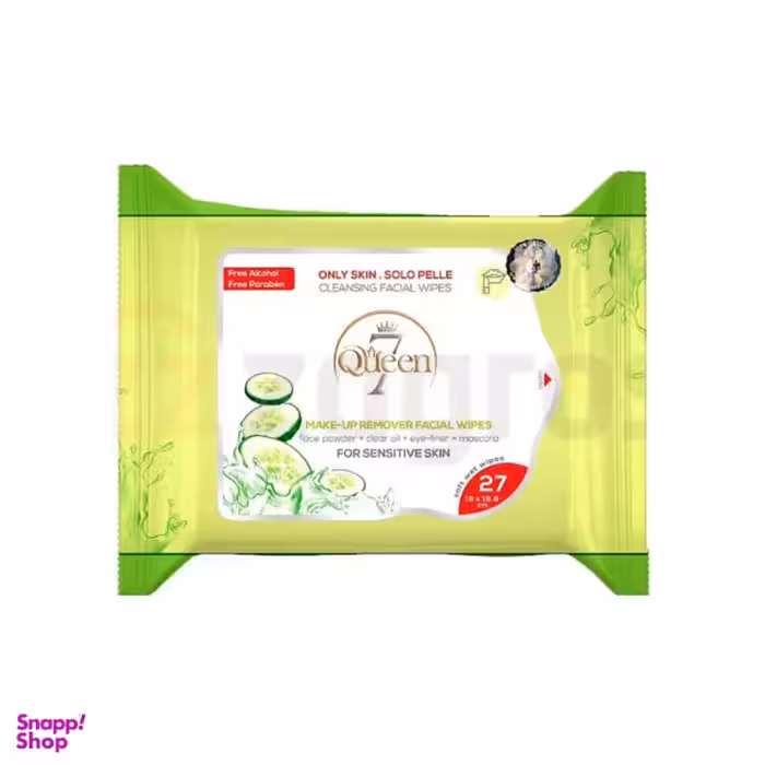 دستمال مرطوب پاک کننده آرایش سون کویین (7Queen) حاوی عصاره خیار مناسب پوست حساس بسته 27 عددی