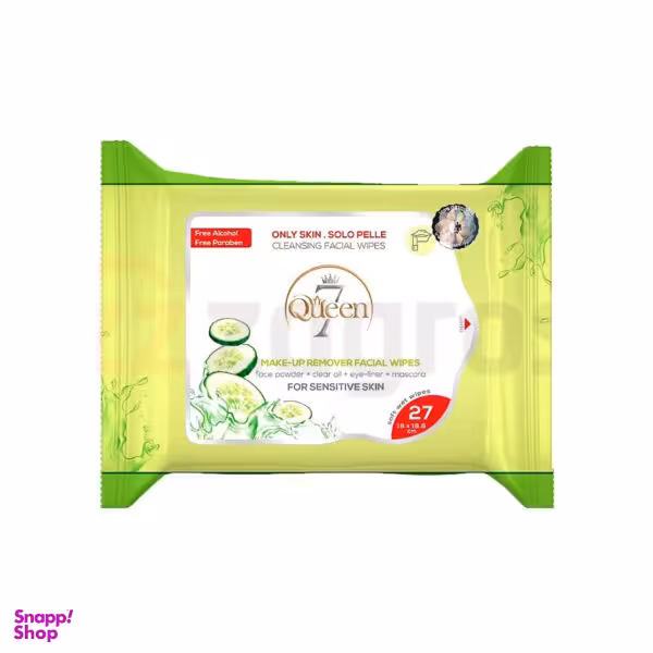 دستمال مرطوب پاک کننده آرایش سون کویین (7Queen) حاوی عصاره خیار مناسب پوست حساس بسته 27 عددی