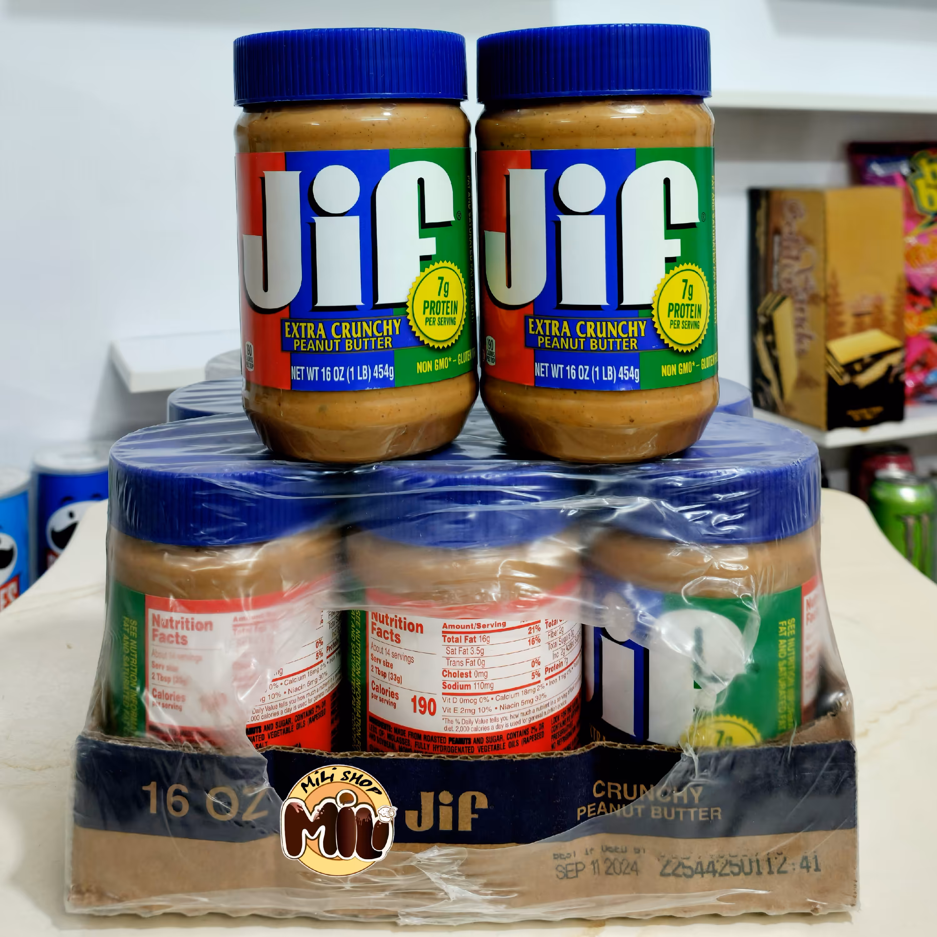 کره بادام زمینی جیف  آبی مدل کرانچی(پک2عددی)454گرم اصل درجه یک