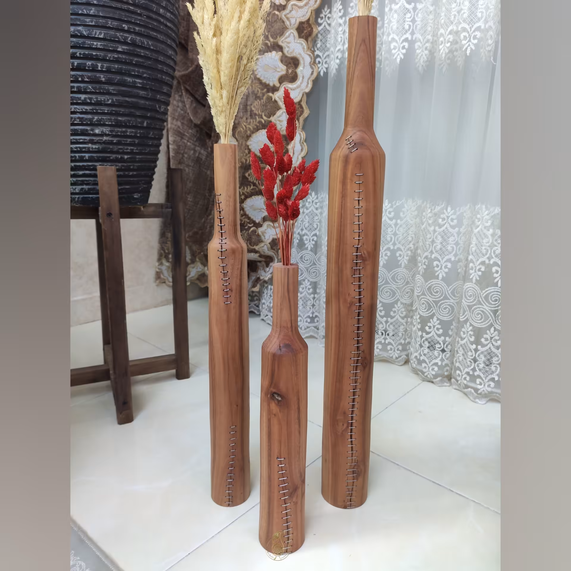 ست گلدان کنار سالنی چوبی