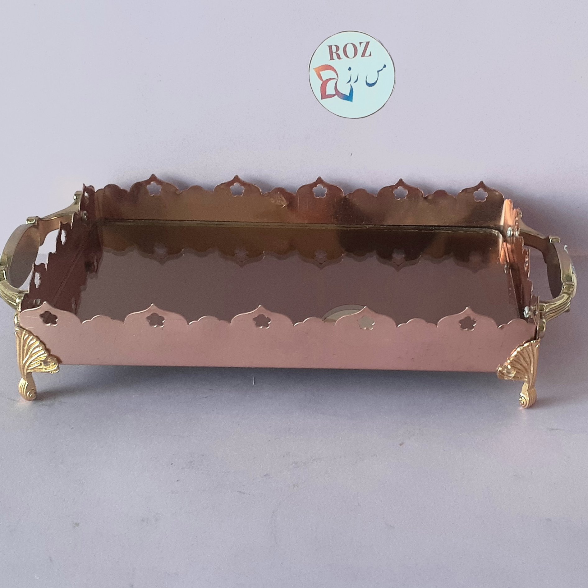 سینی مسی و آئینه ای ، سایز متوسط 21 در 30 ،