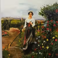 نقاشی رنگ روغن از بانوی روستایی