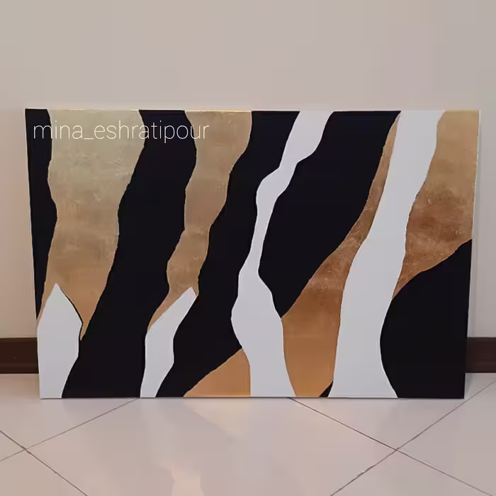 تابلو نقاشی آبستره طرح ببری کار شده با ورق طلا