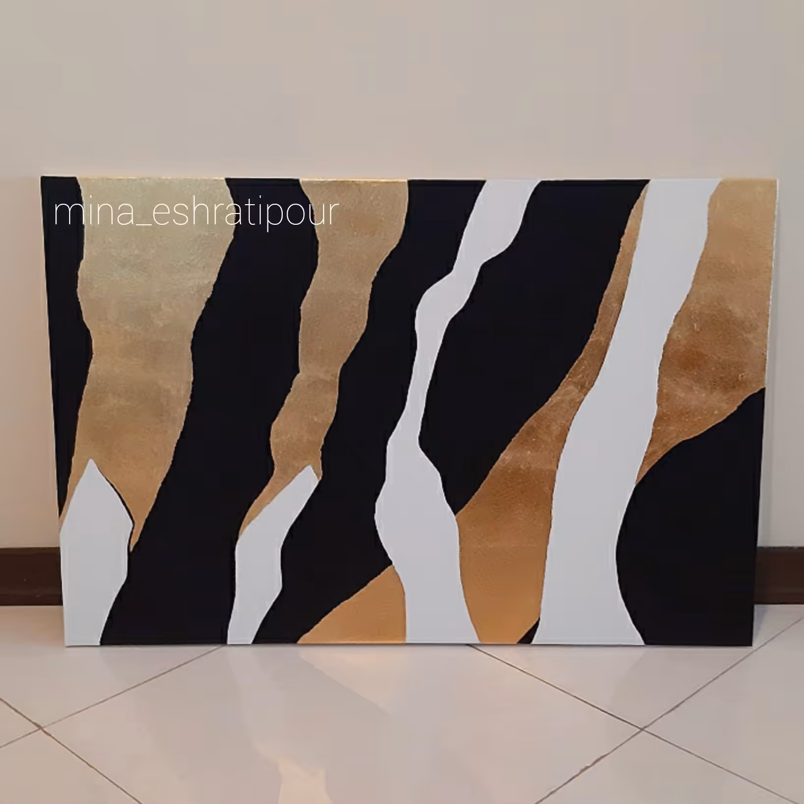 تابلو نقاشی آبستره طرح ببری کار شده با ورق طلا