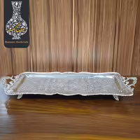 قلم زنی سینی رولت خوری پایه دار بزرگ قلم تخت جمشید سفید طرح نقره 