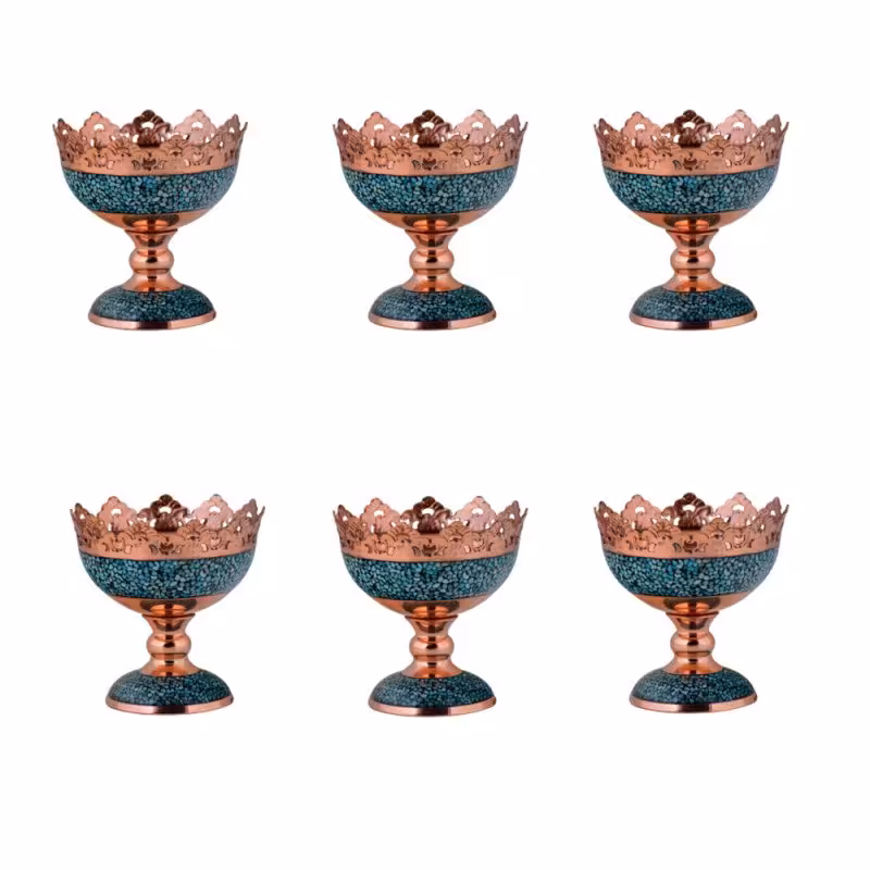 ست آجیل خوری فیروزه کوبی ارتفاع 11 سانت مجموعه 6 عددی