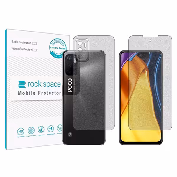 گلس صفحه نمایش و پشت گوشی شیائومی نسخه Poco M3 Pro 5G مدل نانو هیدروژل گیمینگ برند راک اسپیس کدSS