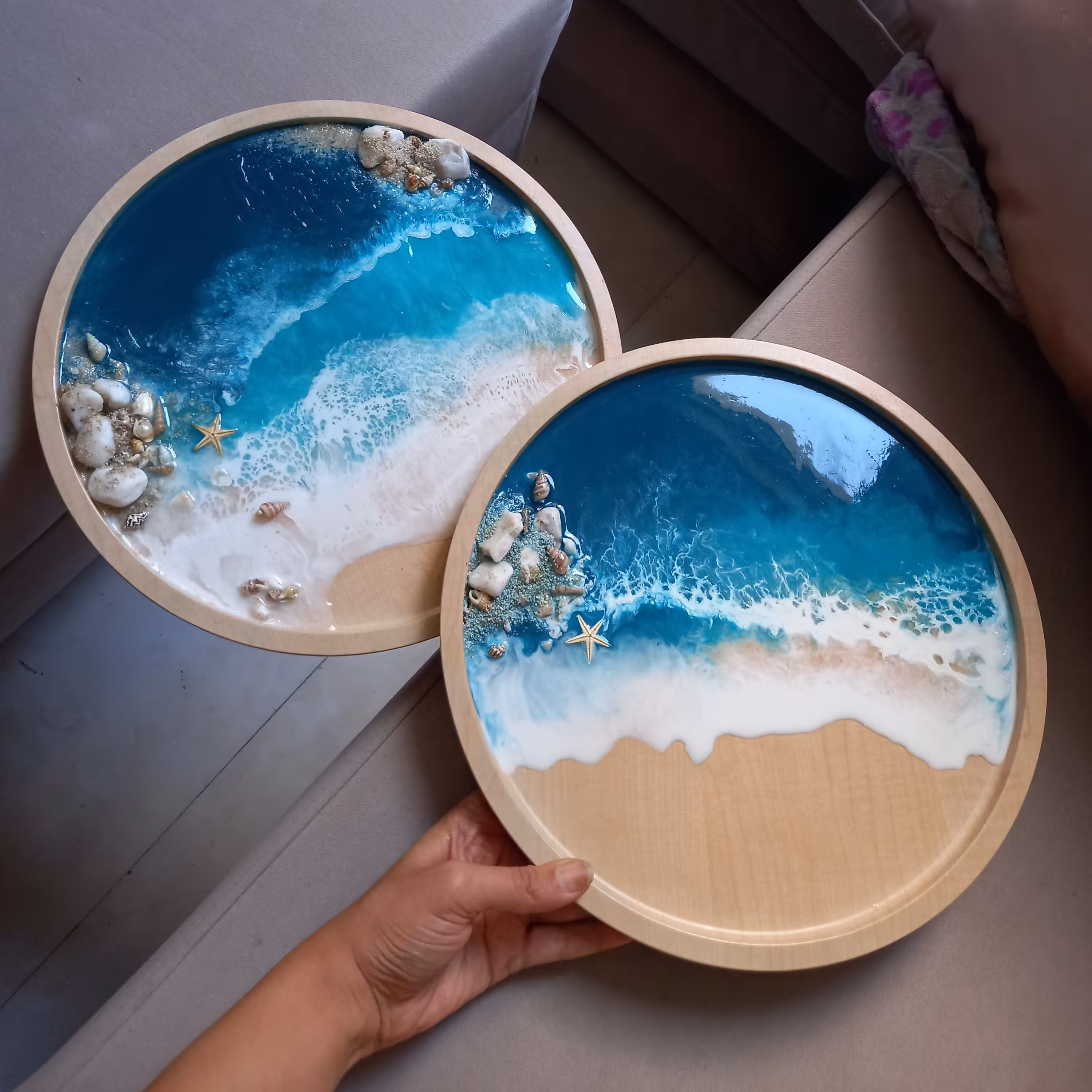 تابلو یا سینی رزین دریا چوبی 