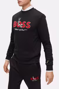 سویشرت مشکی مردانه سیاه پنبه تناسب لباس یقه دوچرخه عرق 50486310 001 BOSS