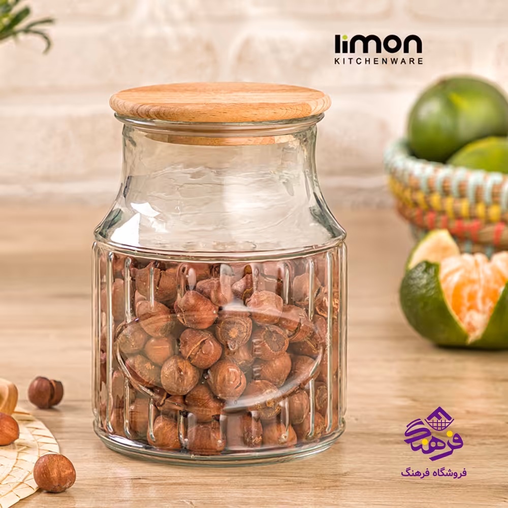 بانکه لیمون شیشه 1لیتر درب چوبی
