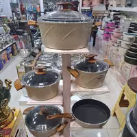 سرویس قابلمه چدن گرانیتی 9 پارچه  پی ام تی رنگ کرم