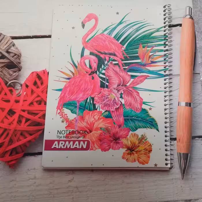 دفتر مشق 50 برگ سیمی ارمان طرح فلامینگو 2 جلد طلقی