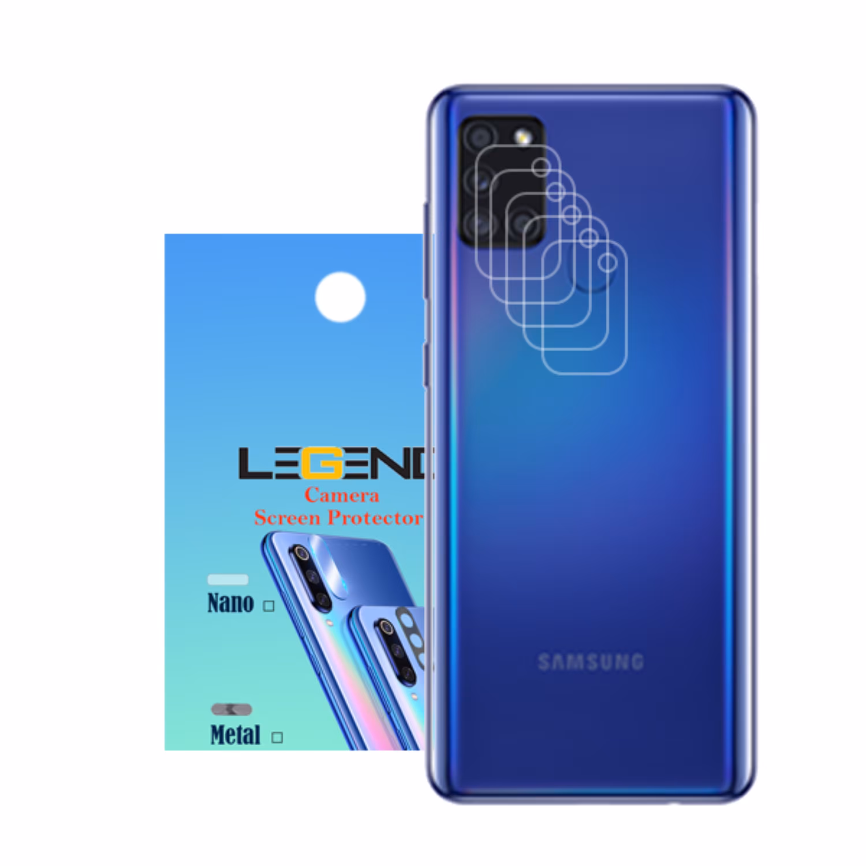 محافظ لنز دوربین لجند مدل نانو گلس مناسب موبایل سامسونگ Galaxy A21s بسته 5 عددی