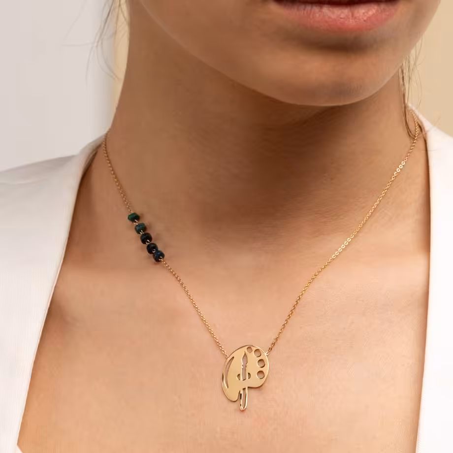 گردنبند بوم نقاشی جنس نقره و نقره آبکاری طلا با مهره 