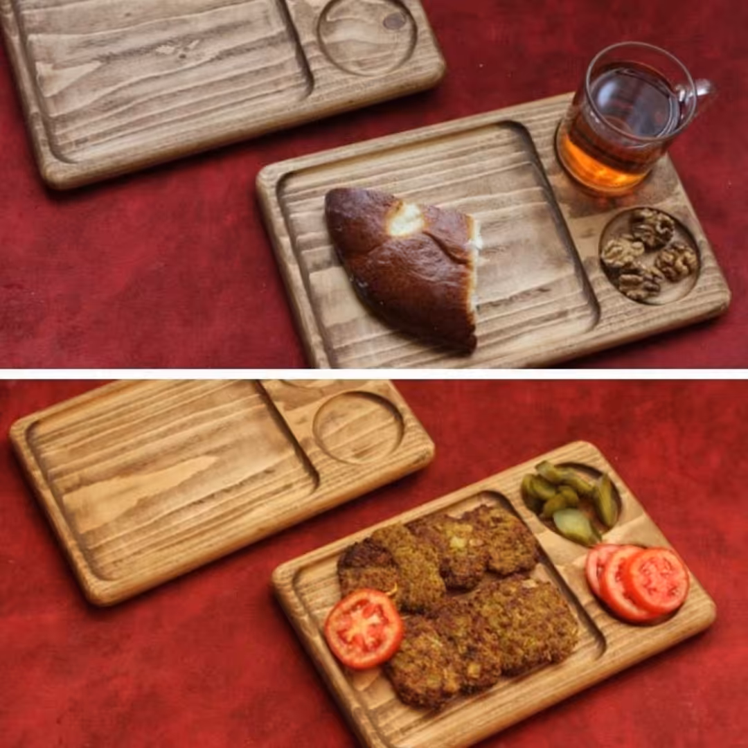 سینی سرو چوب مستطیل سه خانه