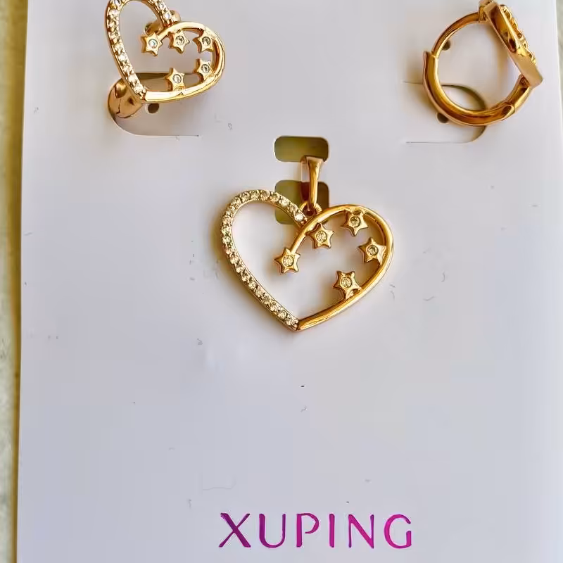 نیم ست قلبی استیل مشابه طلا با آبکاری طلا رنگ طلایی برند ژوپینگ 