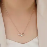 گردنبند ژوپینگ طرح قلب تاجدار  آبکاری طلا و رنگ ثابت نگین کاری شده 