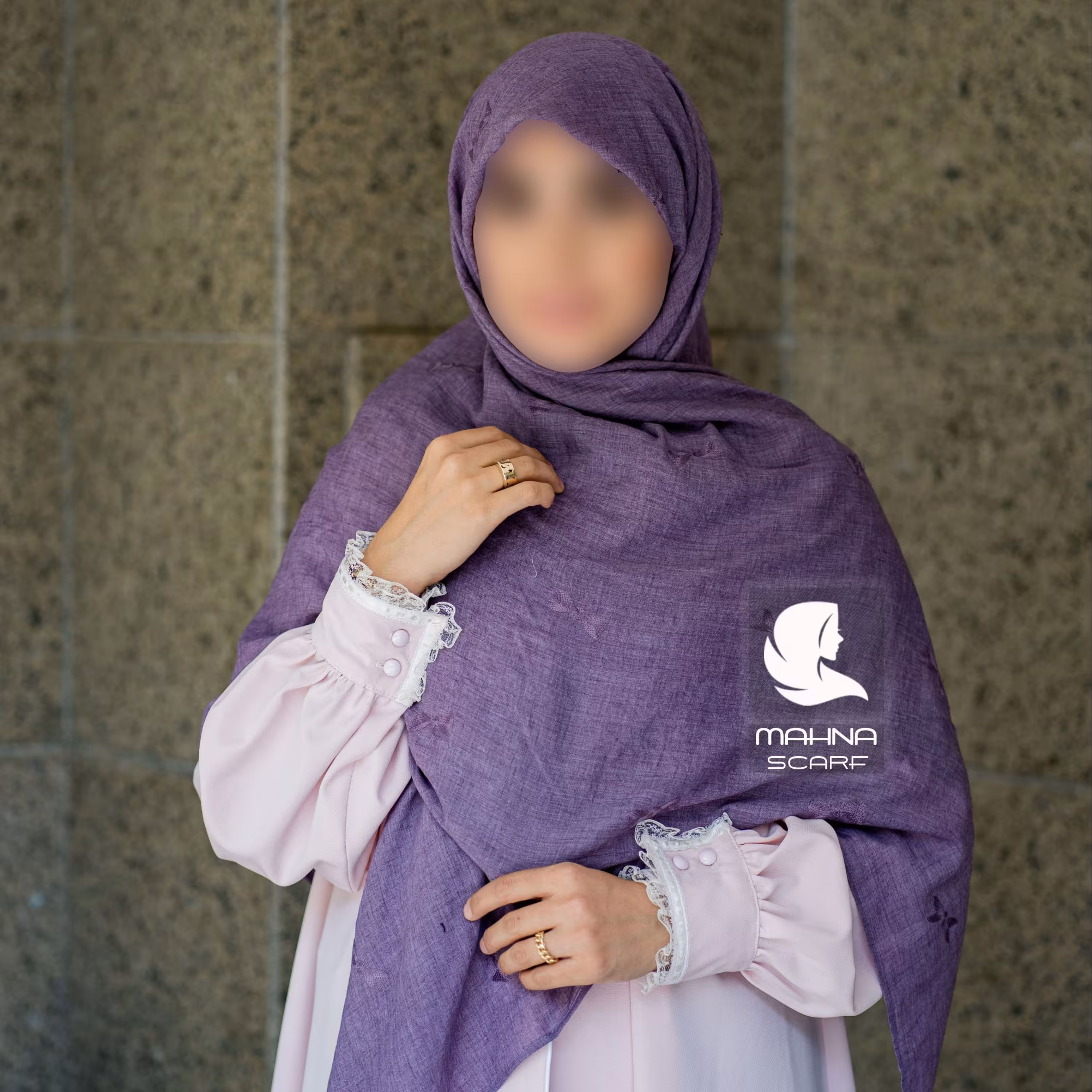 روسری وال نخی گلدوزی یاسی تیره