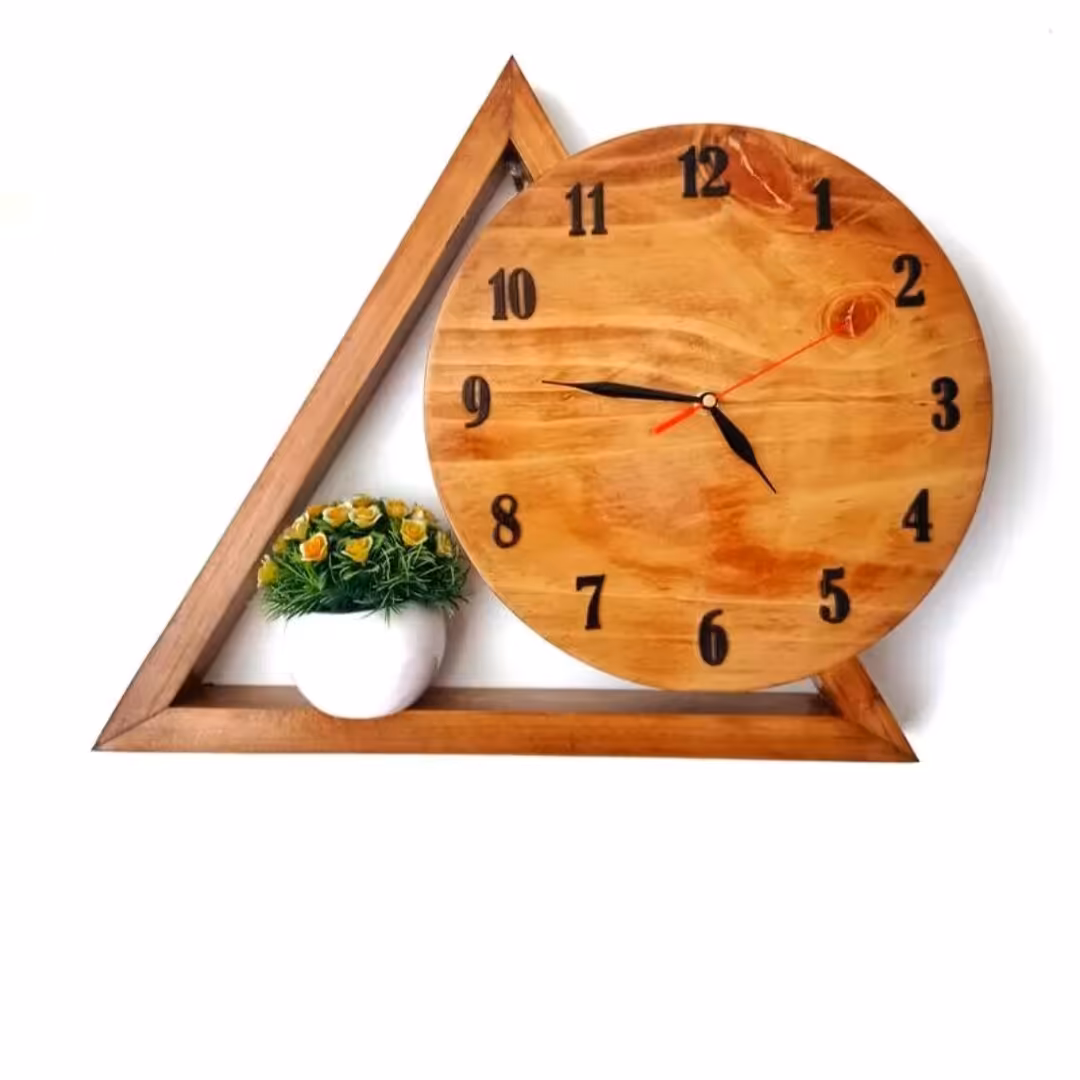 ساعت چوبی و شلف چوبی رنگ قهوه ای روشن چوب روس پوشش سیلر کیلر