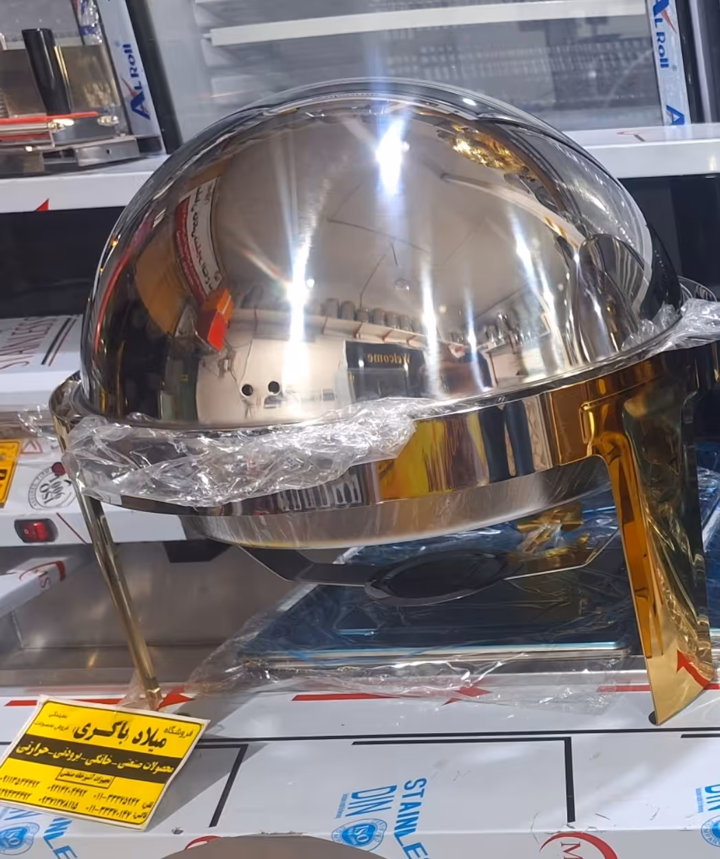 شف اندیش سوفله خوری بزرگ استیل پایه طلایی دایره گرد اسمارت وارداتی درجه یک