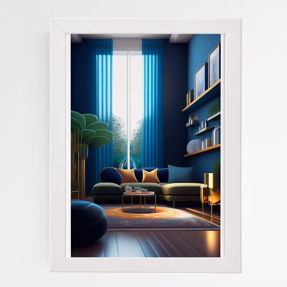 تابلو طرح نشیمن خونه با قاب 21در30 سفید مدل AX10