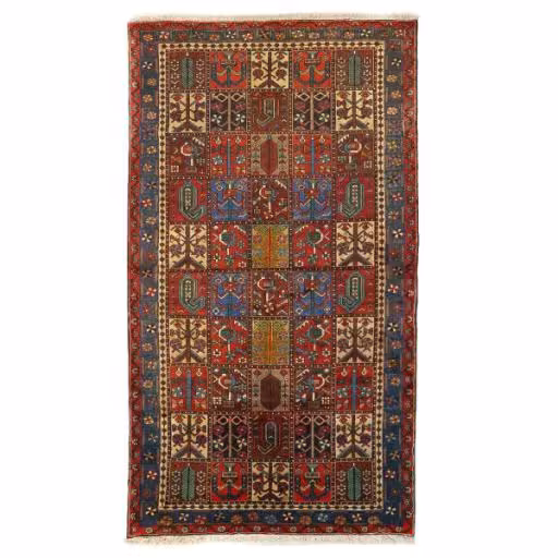 فرش دستباف قدیمی چهار متری مدل بختیاری طرح خشتی کد 4101105