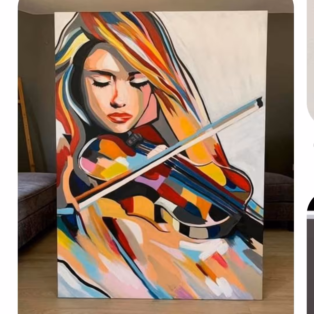 تابلو نقاشی رنگ روغن نوازنده ویولون کوبیسم
