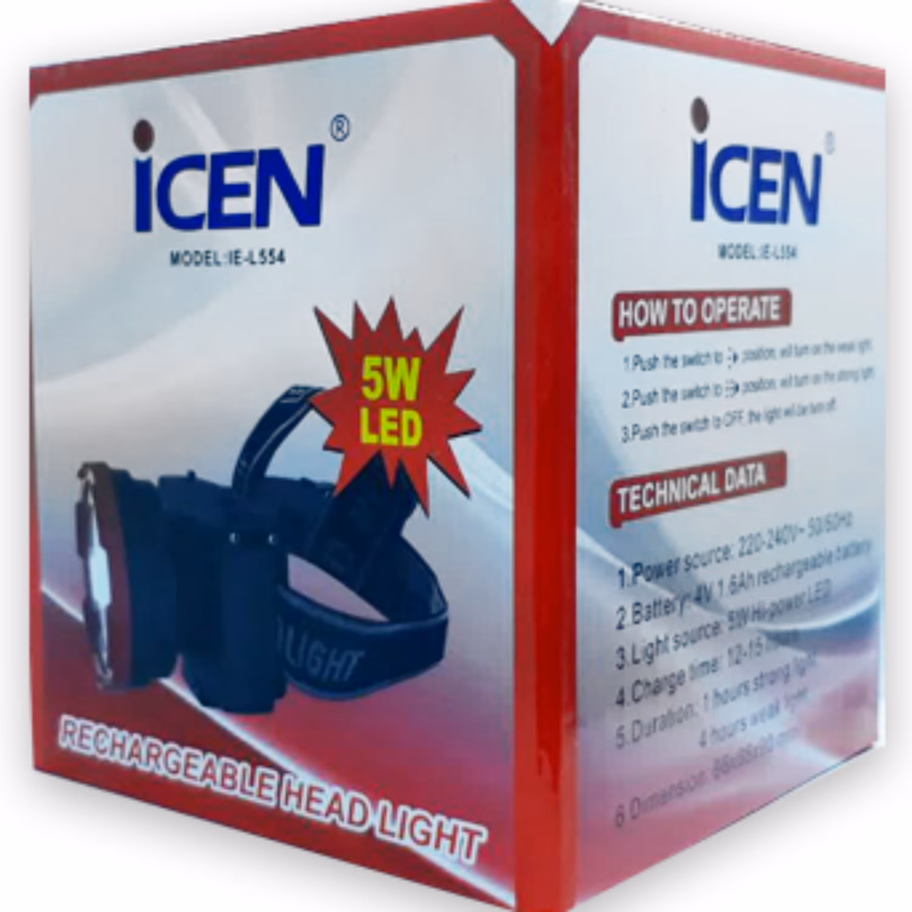 چراغ قوه ال ای دی شارژی پیشانی بندی یا هدلایت تک لامپ 5 وات مدل IE-L554