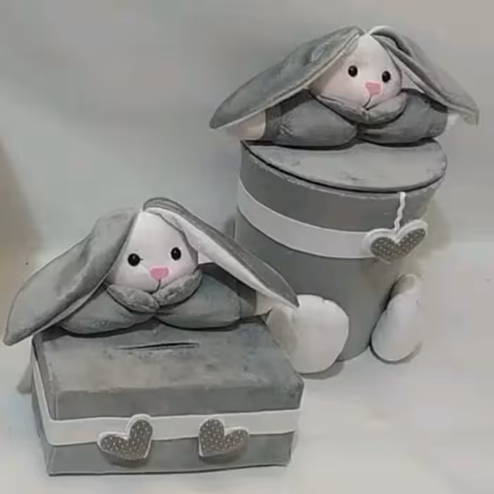 سطل زباله بهمراه جادستمال کاغذی طرح خرگوش نانان مخمل