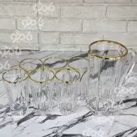 پارچ و لیوان شیشه ای گریس لب طلایی