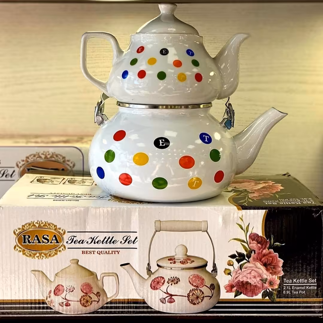 کتری و قوری لوله دار*  کتری لعابی دسته سرامیک راسا