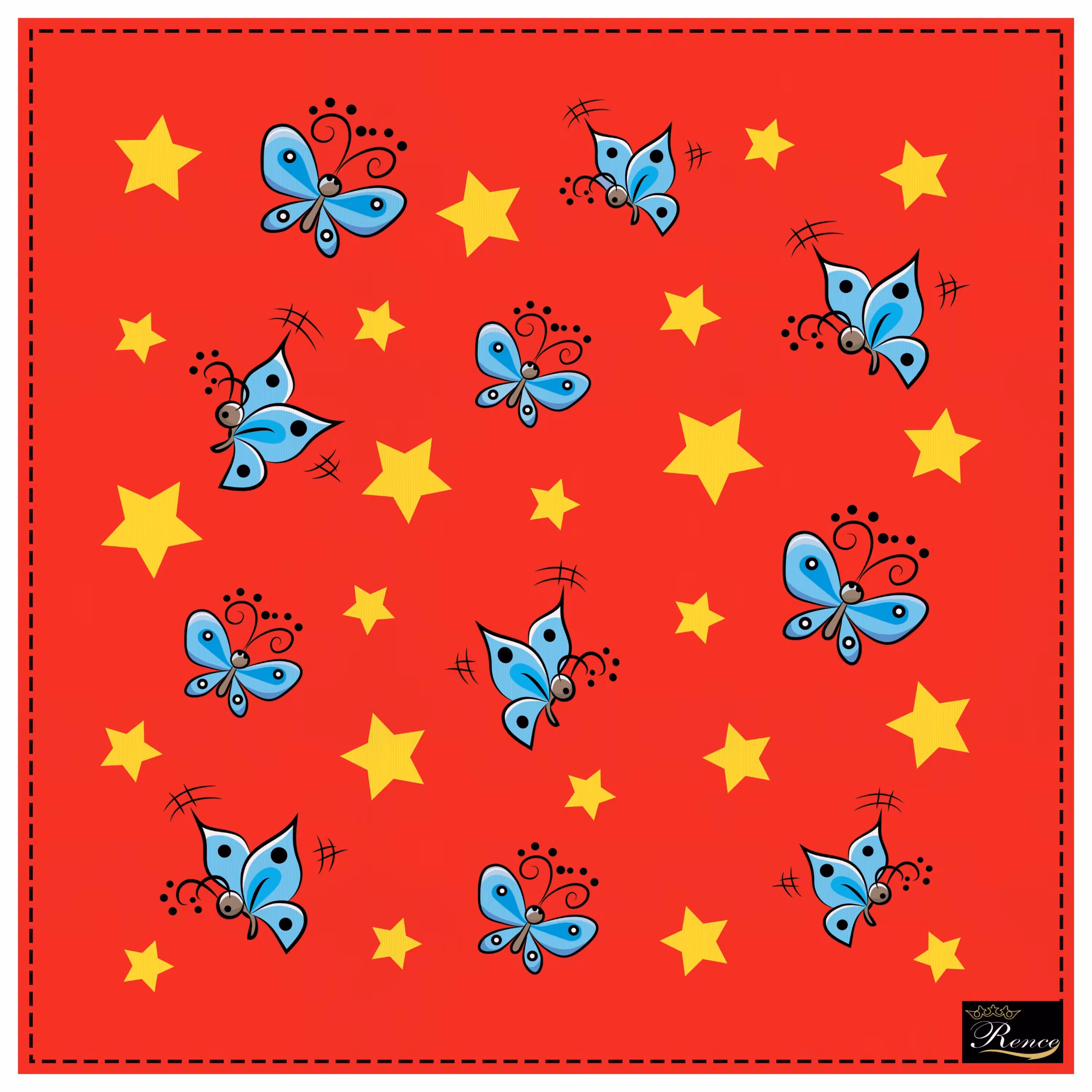 دستمال سر و گردن و پیشانی بند اسکارف طرح پروانه سایز 58 در 58 مدل H1-619 شرکت رنس