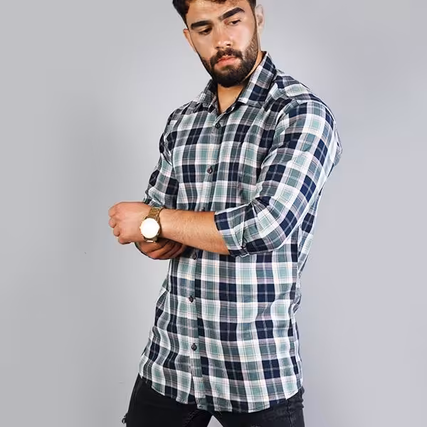 پیراهن مردانه سایز XL مدل چهار خانه سبز روشن