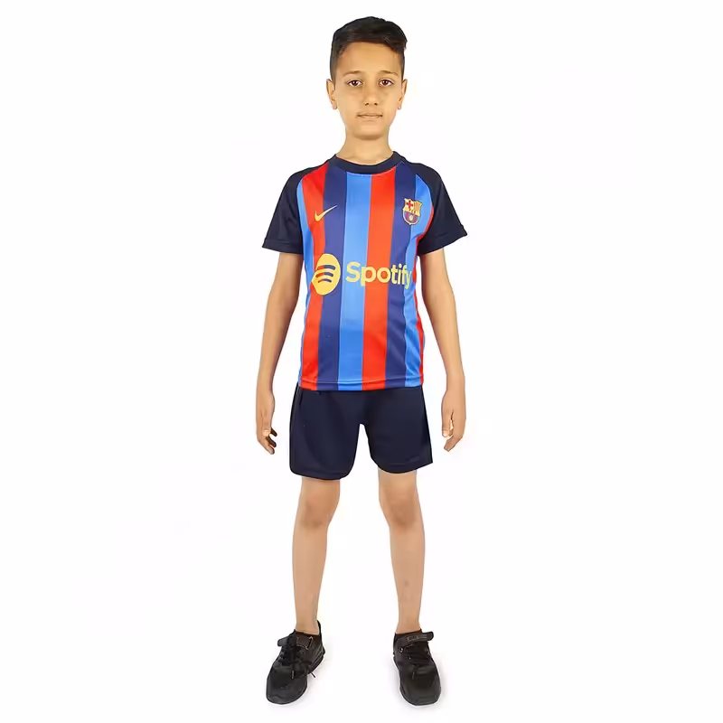 ست پیراهن شورت فوتبال بچه گانه بارسلونا طرح نایک | قرمز/آبی