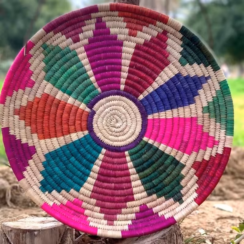 سینی حصیری رنگی طرح طاووس50 سانتی