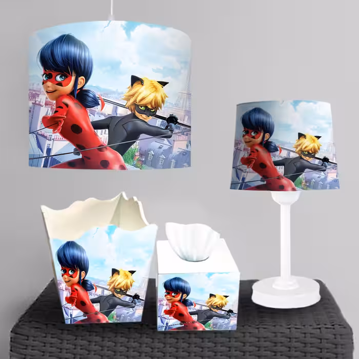 ست لوستر و سطل آشغال اتا کودک دختر طرح دختر کفشدوزکی با زمینه پاریس ba-5706