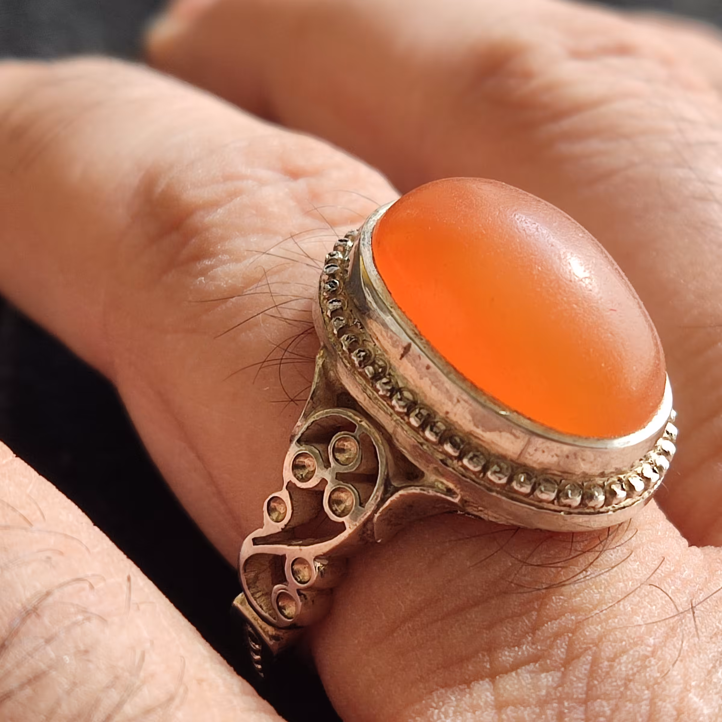 عقیق پرتقالی یمنی کهنه رکاب دستساز