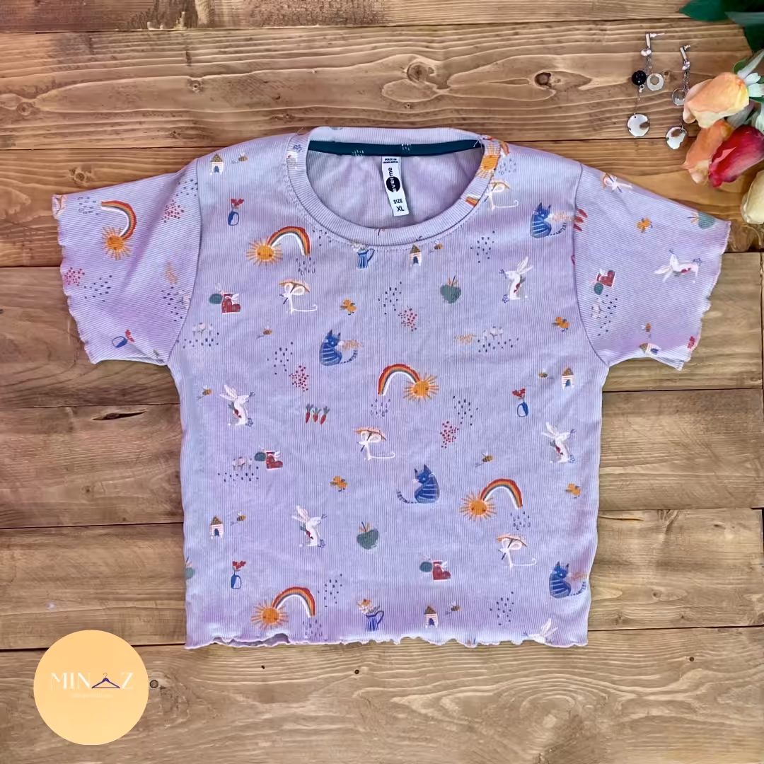 کراپ نخ پنبه آستین کوتاه طرح نقاشی