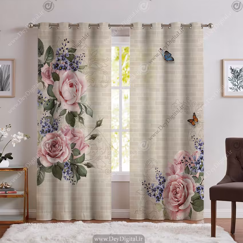 پرده پانچ طرح گل رز صورتی PK-6557