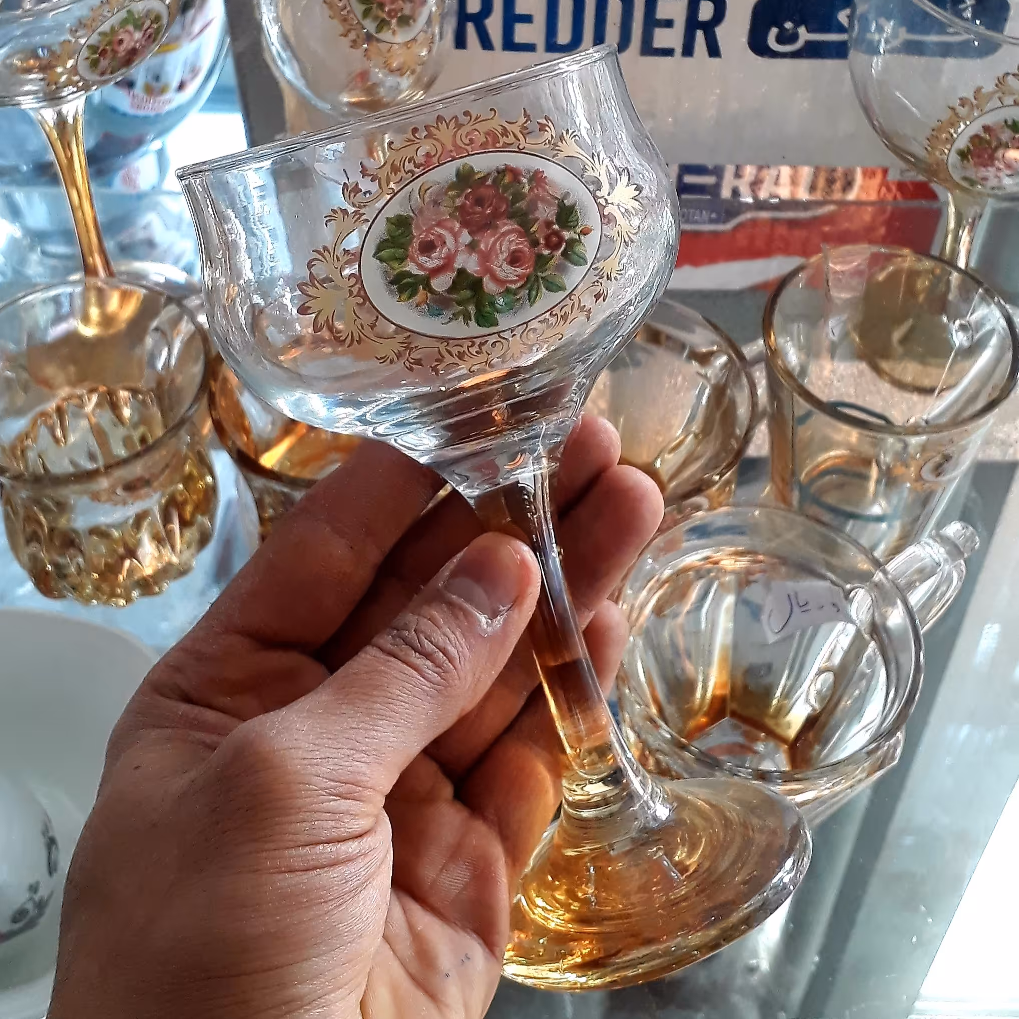 جام بلور چاپدار کف عسلی جدید