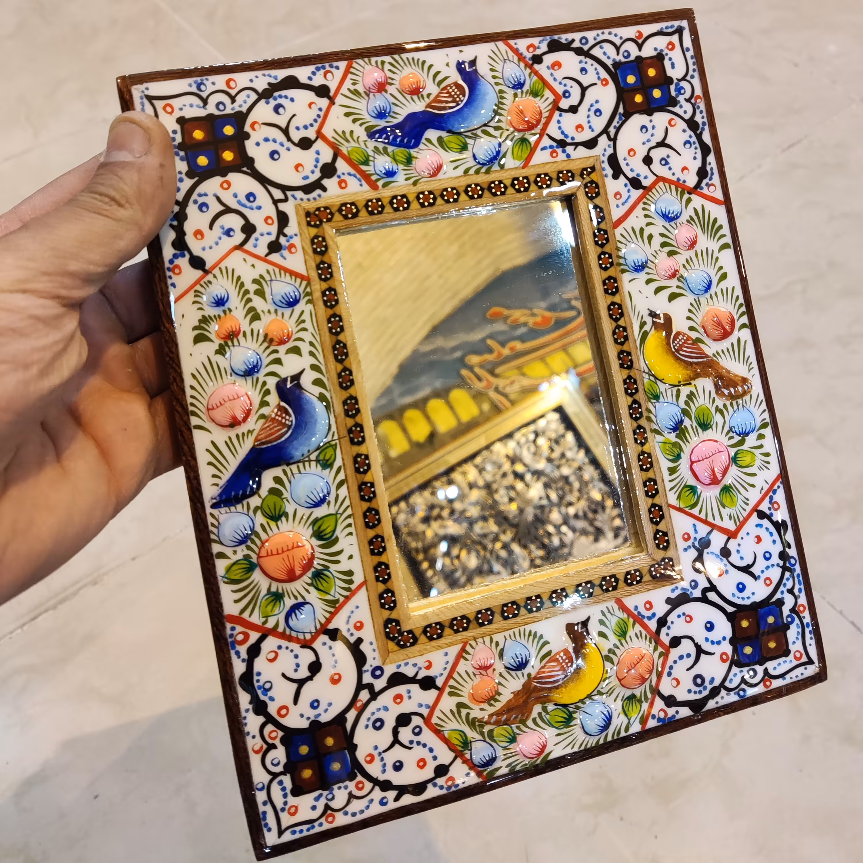 آینه نقاشی مینیاتور گل و مرغ سایز کوچک در طرح های مختلف