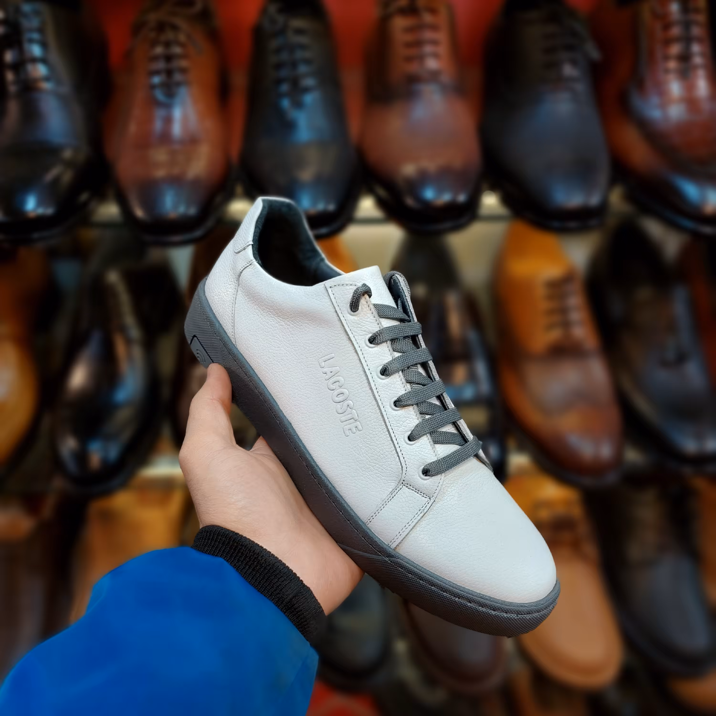 کفش ونس مردانه تمام چرم جدید طرح لاگوست سفید پرطرفدار 