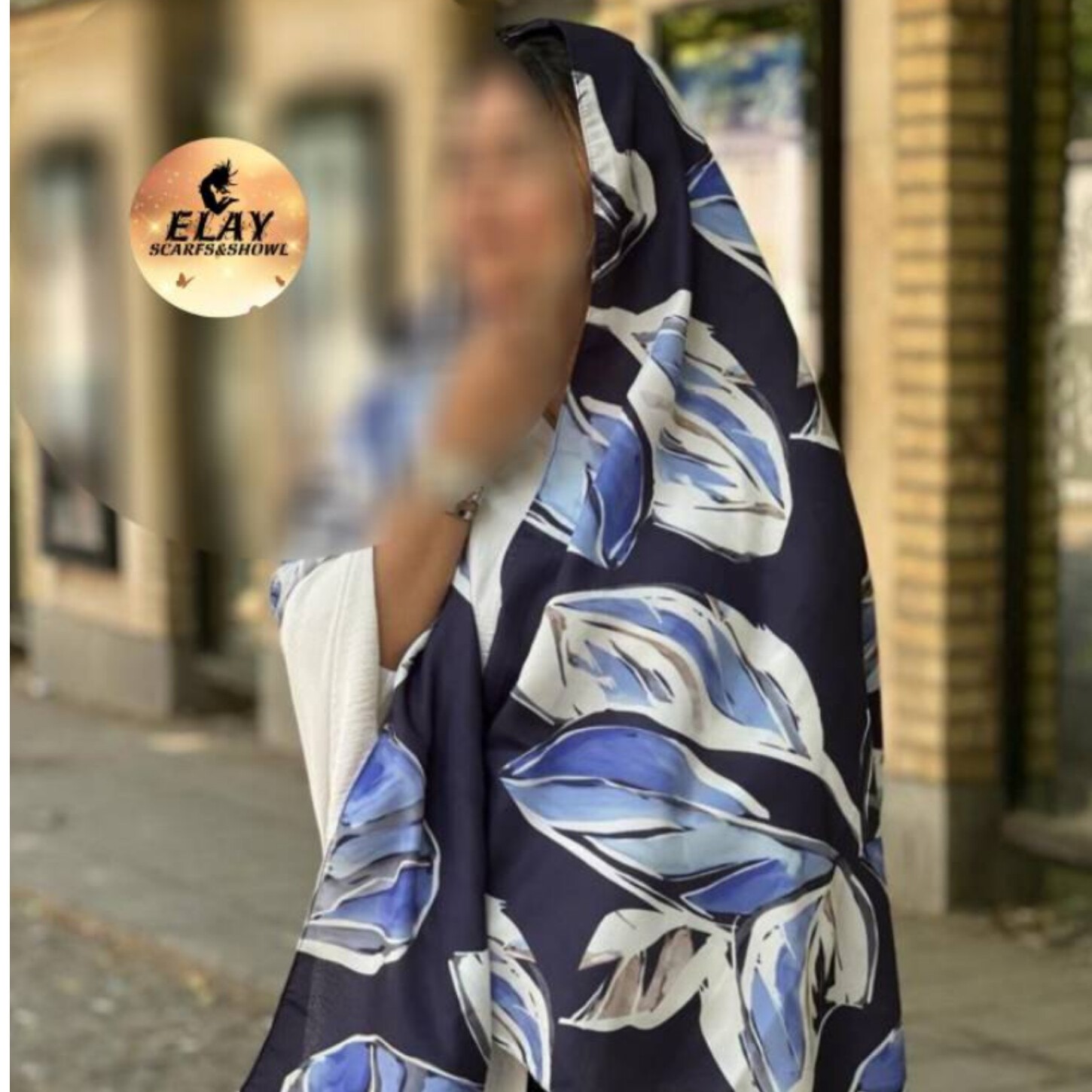 شال طرح برگ زمینه سورمه ای با کیفیت تضمین شده